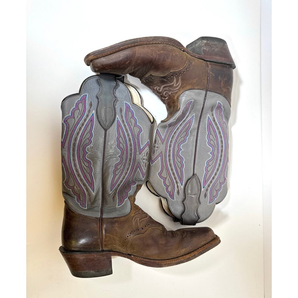 Justin‎ Gypsy L2675 Western Cowboy Boots Women 6.5B Grey Pink Leather Festival